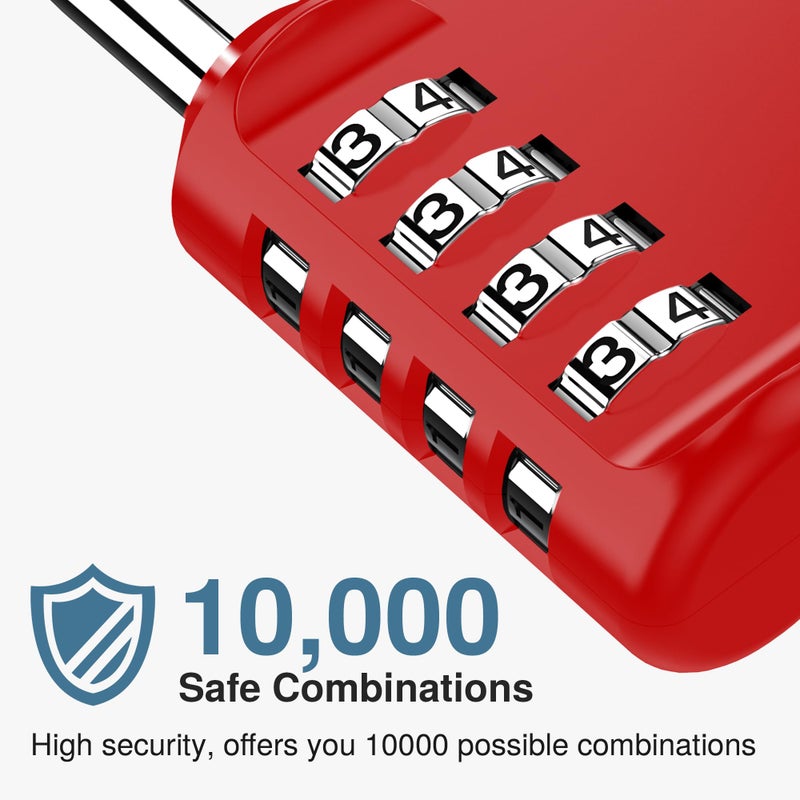 Puroma 2 Pack Combination Lock 4 Digit Outdoor Waterproof Padlock for School Gym Locker, Sports Locker, Fence, Toolbox, Gate, Case, Hasp Storage (Red) - Image 2